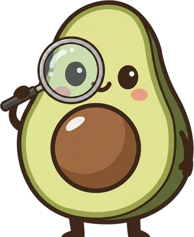 Luppi, el aguacate mascota de Luppa, con una lupa